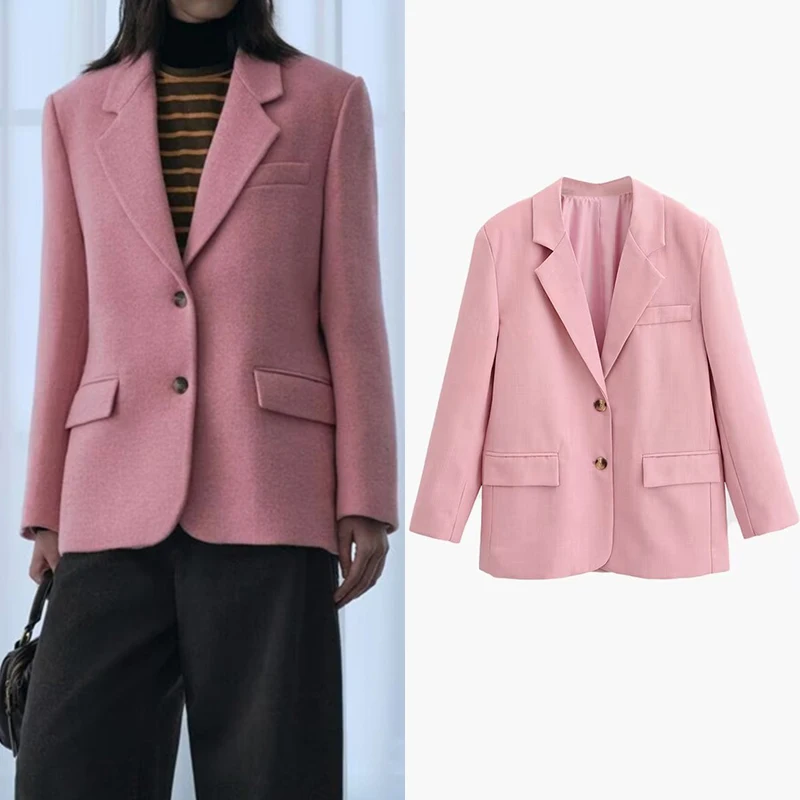 Women Blazer 2025 New Fashion Cool Pink Blazer for Women Lapels Ladies Blazer Top Casual Chic Women Coat