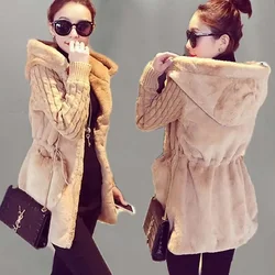 Abrigo de piel sintética con capucha para mujer, Chaqueta de punto gruesa y cálida de lujo, prendas de vestir clásicas con retales, S-4XL de invierno, 2020