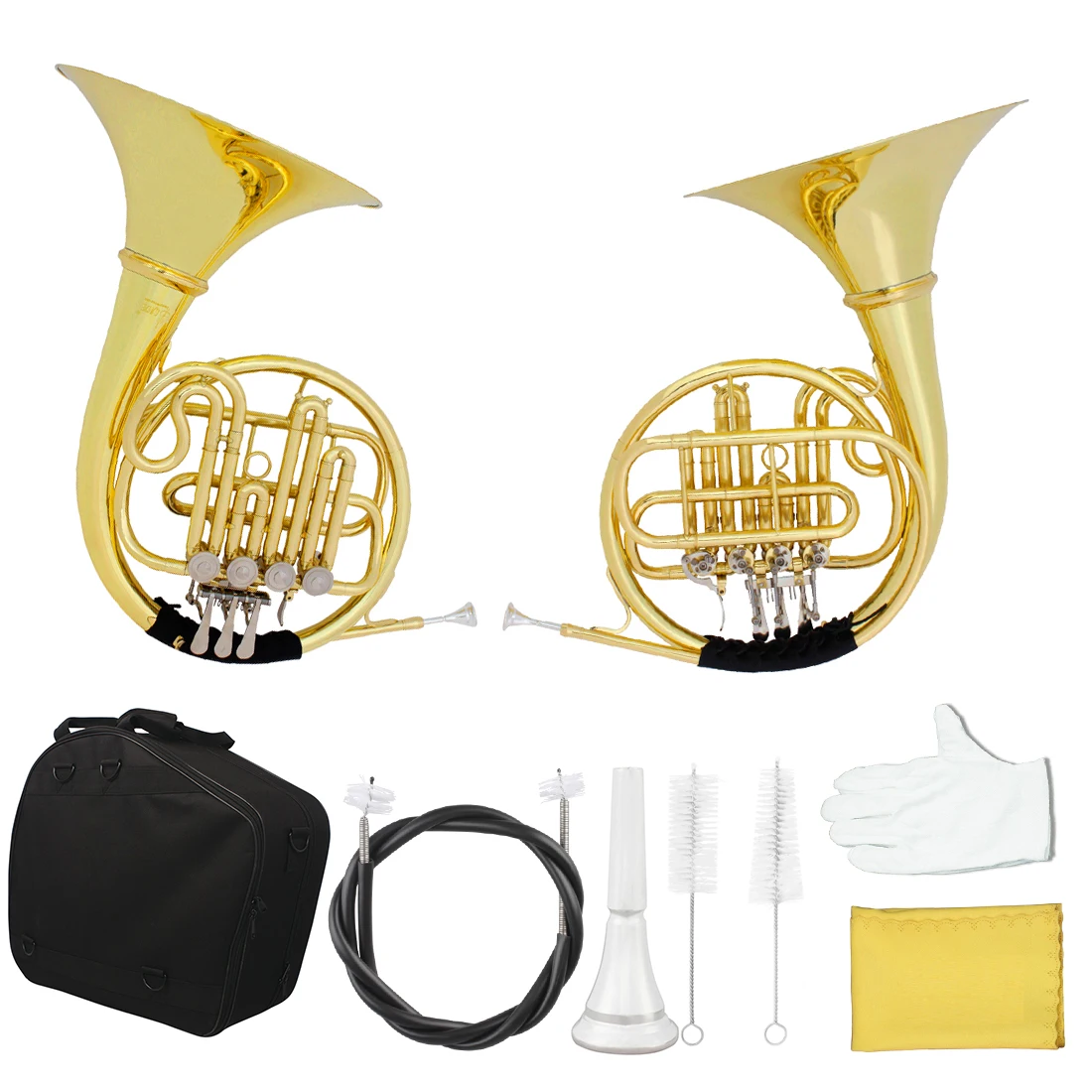 

4 Keys Bach French Horn Bb Double Row Gold Plated French Horn Professional Brass Instrument with Case Mouthpiece Cleaning Kit