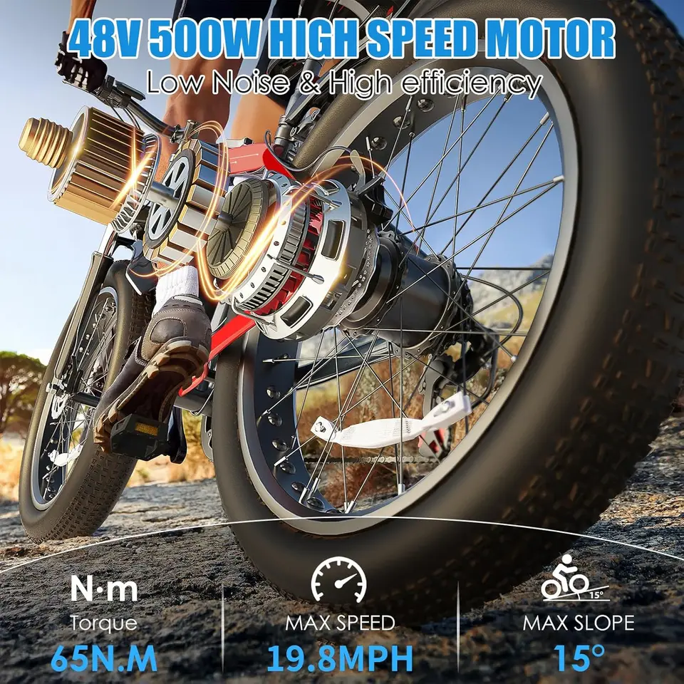 26" Fat Tire Electric Bike for Adults - 48V 750W Powerful Motor, 40 Miles Range, Dual Suspension, All-Terrain E-Bike image 4