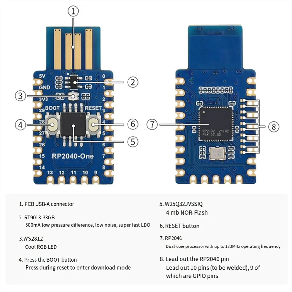 para-2-rp2350-uma-mini-placa-tipo-a-rp2350a-rp2350-one