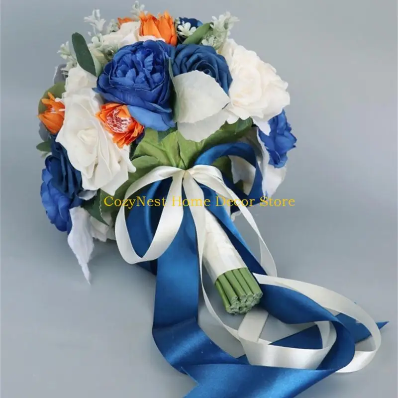 

92MF свадебный искусственный синий оранжевый букет цветов декоративные цветочные украшения подарок