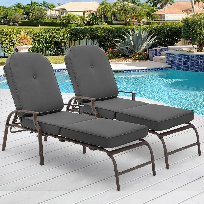 

Adjustable Outdoor Chaise Lounge Chair Patio Lounge Chair Recliner Furniture with Armrest and Cushion for Deck,Poolside,Backyard