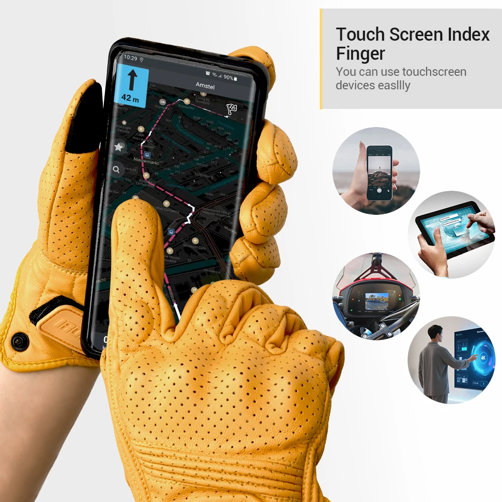 Leather Motorcycle Gloves Summer Breathable Mesh Moto Gloves Touch Function Motorbike Gloves Motocross Off-Road Racing Gloves