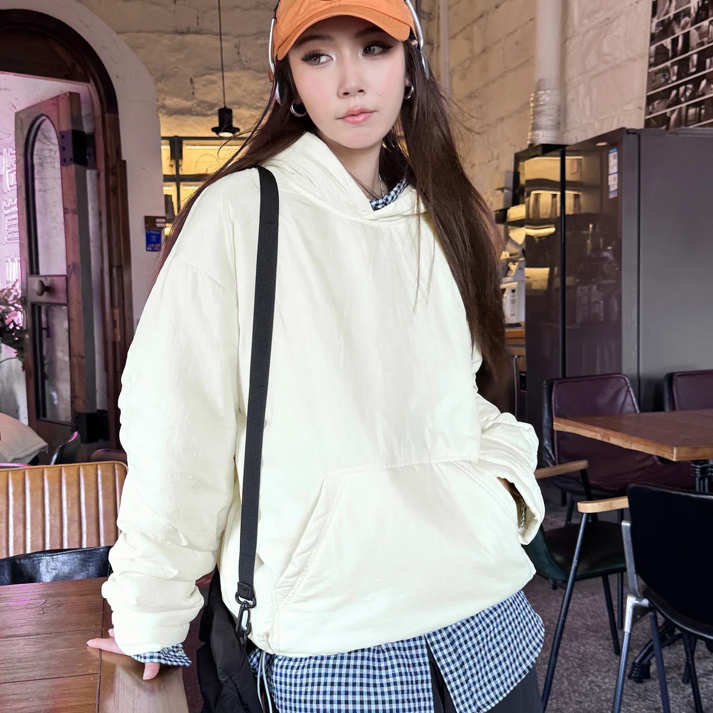 Maden Solid Color Thick Warm Hoodie Jacket for Women Winter Pullover Cotton Padded Coat Loose Fit Thermal Outerwear