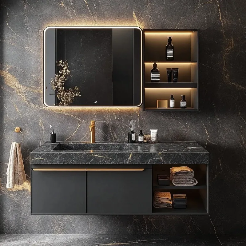 Custom Wholesale Contemporary Stainless Steel Quartz Bathroom Vanities