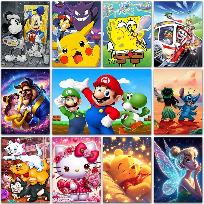 Disney Diamant Malerei Super Mario Pikachu Hallo Kitty Marie Katze Home Decor Voll Platz & Runde