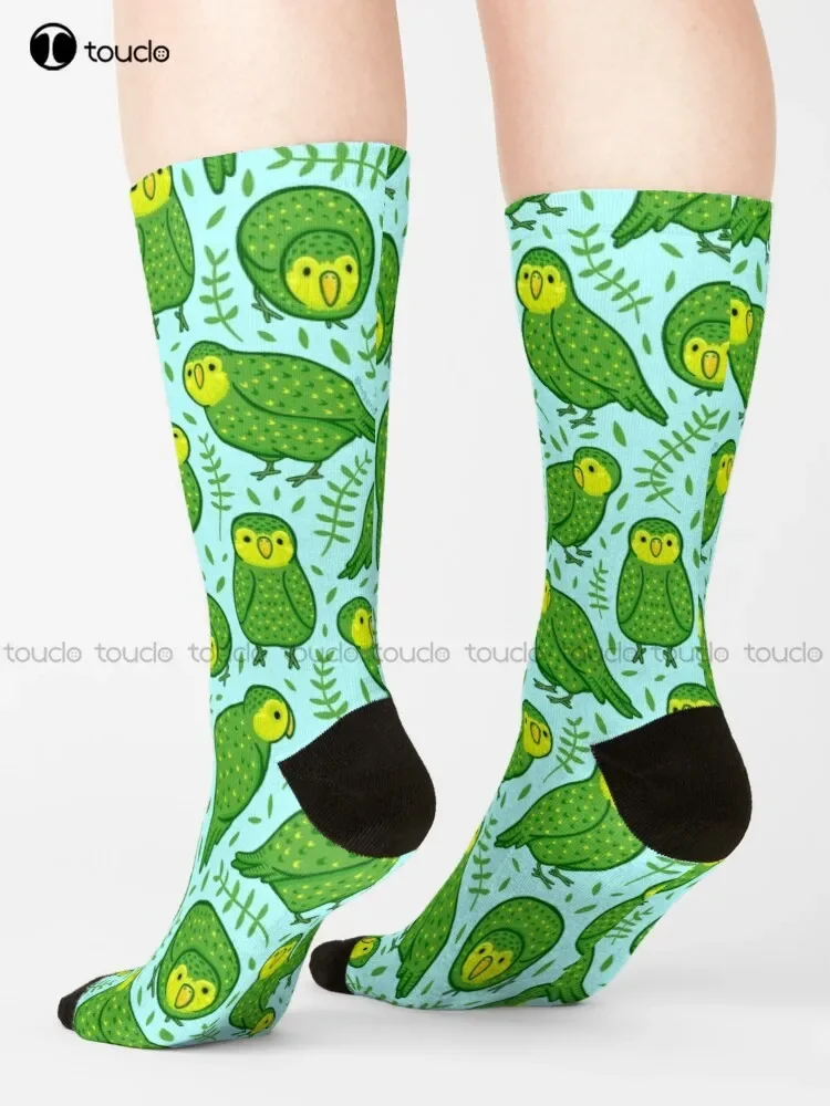 Kakapo Cute Cartoon Green New Zealand Socks Mens Black Socks Cartoon Comfortable Best Girls Sports 360° Digital Print Streetwear