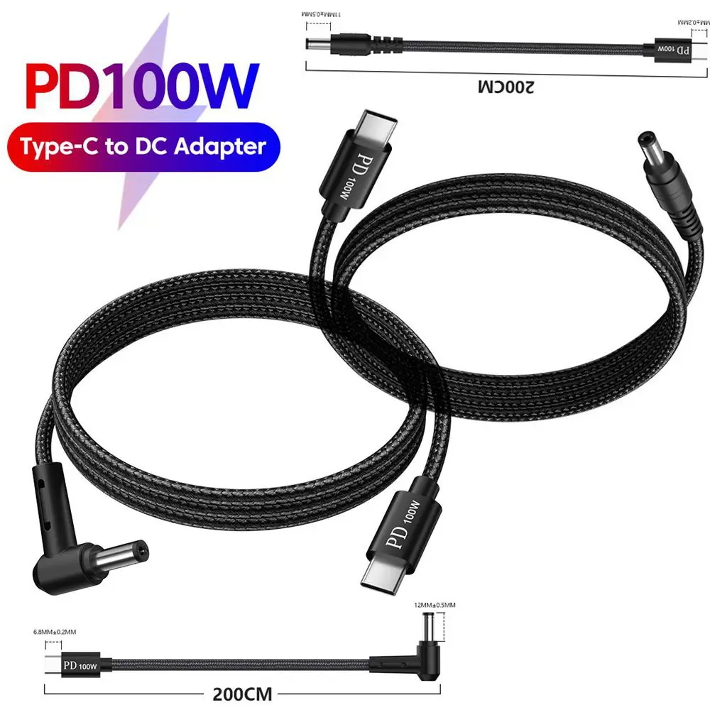 

100W Type C to 5.5x2.1mm Male Converter Cable DC Notebooks USB C PD Fast Charging Cord for Asus Lenovo Toshiba Laptop Power Cord