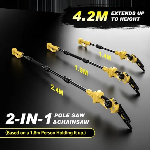 4-in-1 Cordless Pole saw Pruning Set,Electric Pruning Shears & 8 Inch pole saws for tree trimming with 13.8ft Max Extension