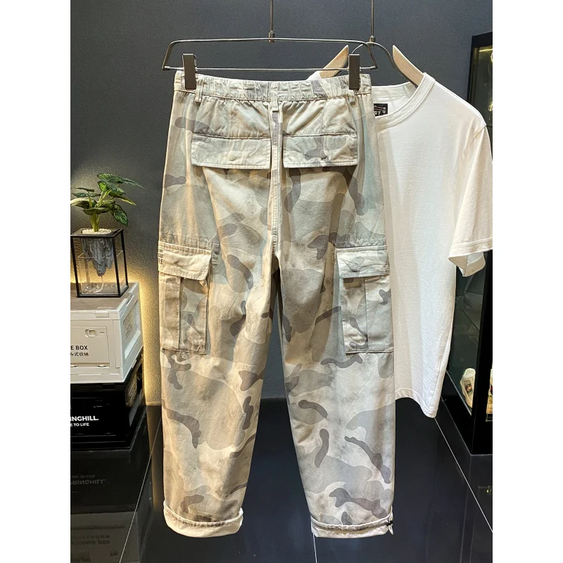 Pantaloni cargo dritti larghi mimetici americani High Street Men2025 Pantaloni casual a gamba larga stile sottile estivo fresco di fascia alta