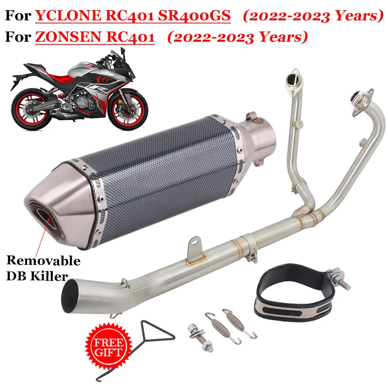 Slip On For CYCLONE SR400GS RC401 For ZONSEN RC401 2022 2023 Motorcycle Exhaust System Modify Front Pipe Muffler Moto DB Killer