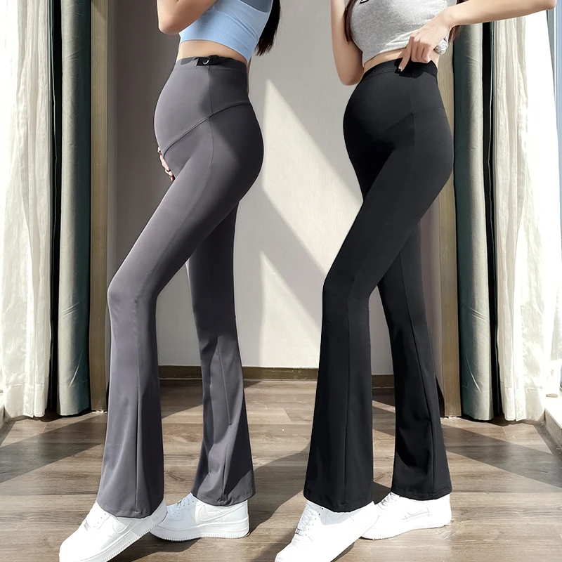 Nylon maternidade legging para mulheres grávidas, calças de cintura elástica ajustável, slim fit, roupas gravidez, primavera verão