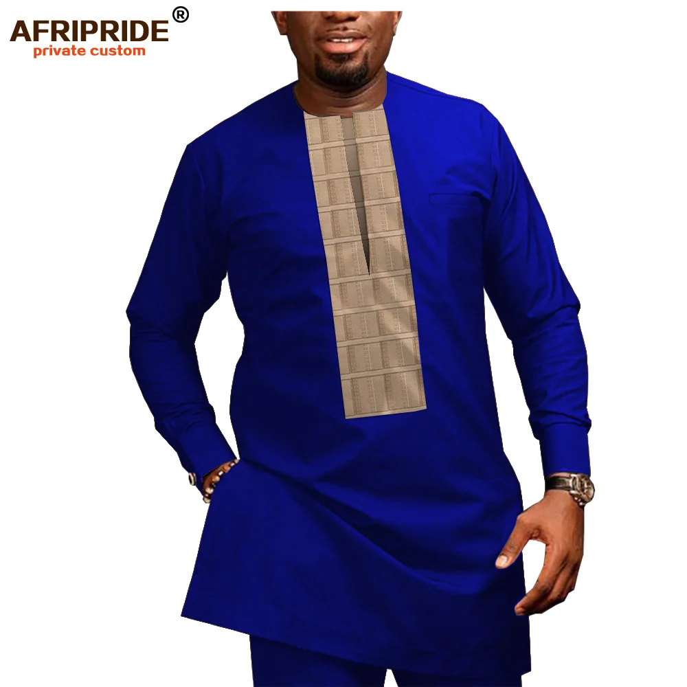 2019 African Men Clothing Casual Tracksuit Dashiki Shirt Blouse+Ankara Pants 2 Piece Set Plus Size Tracksuit AFRIPRIDE A1916026