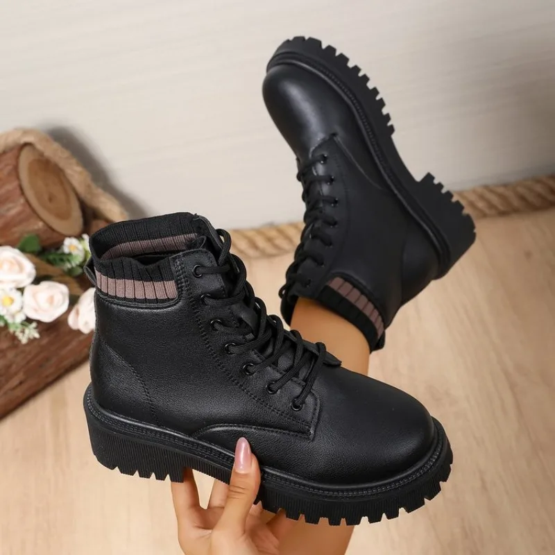 

New Women Leather Face Boots Outdoor Nonslip Walking Shoe Fashion Comfort Soft Soled Boots Casual Female Shoes Mujer Plus Siz 42