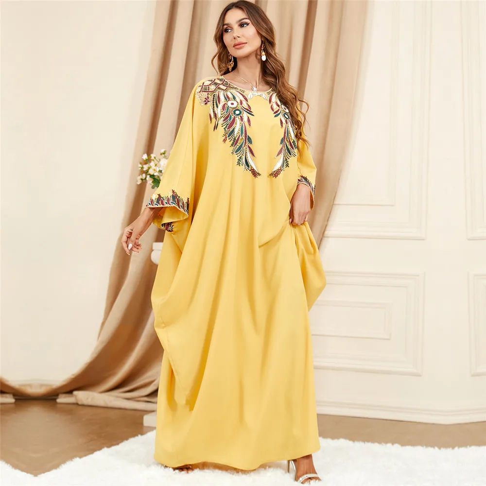 

Eid Mubarak Abayas for 2023 Women Muslim Batwing Sleeve Loose Maxi Dress Turkey Kaftan Dubai Islam Arab Moroccan Jalabiya Caftan