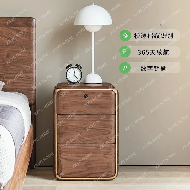 Y Super narrow smart bedside table North American black walnut small solid wood mini fingerprint lock narrow small apartment