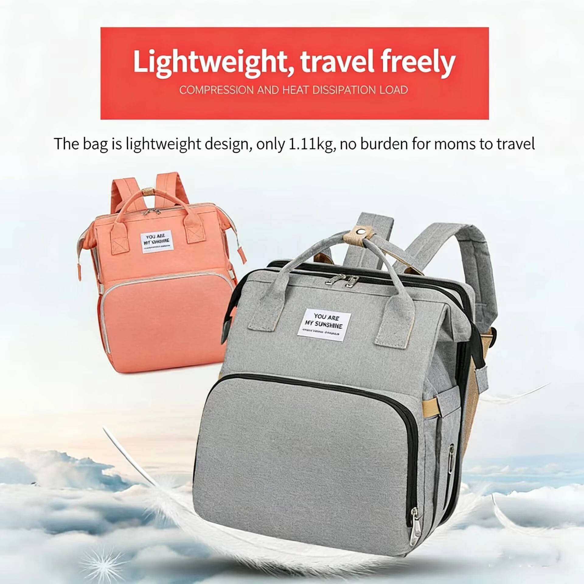 Foldable Baby Bed Backpack Waterproof 3 in 1 Diaper Bag Travel Bag with USB Charge Diaper Bag Backpack with Changing Bed 3 Types