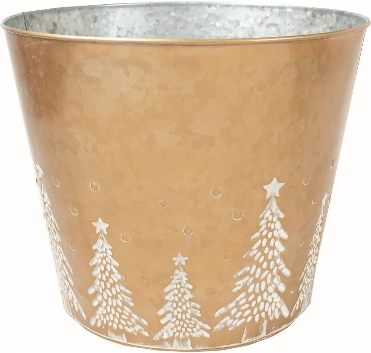 Gold with White Pine Tree Pattern Planter Multi Color Metal