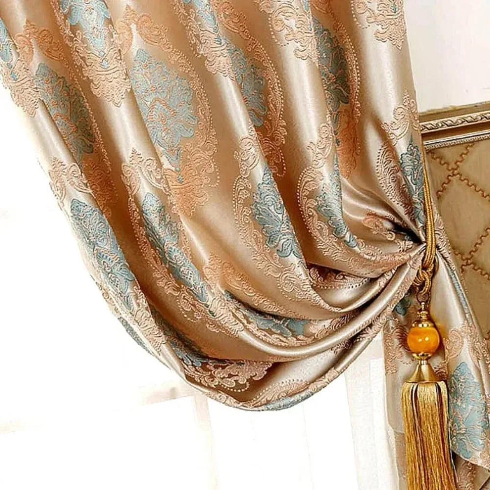 

Luxury European Floral Embroidery Drapery Curtains for Living Dining Room Bedroom Thermal Insulated Finished Panels