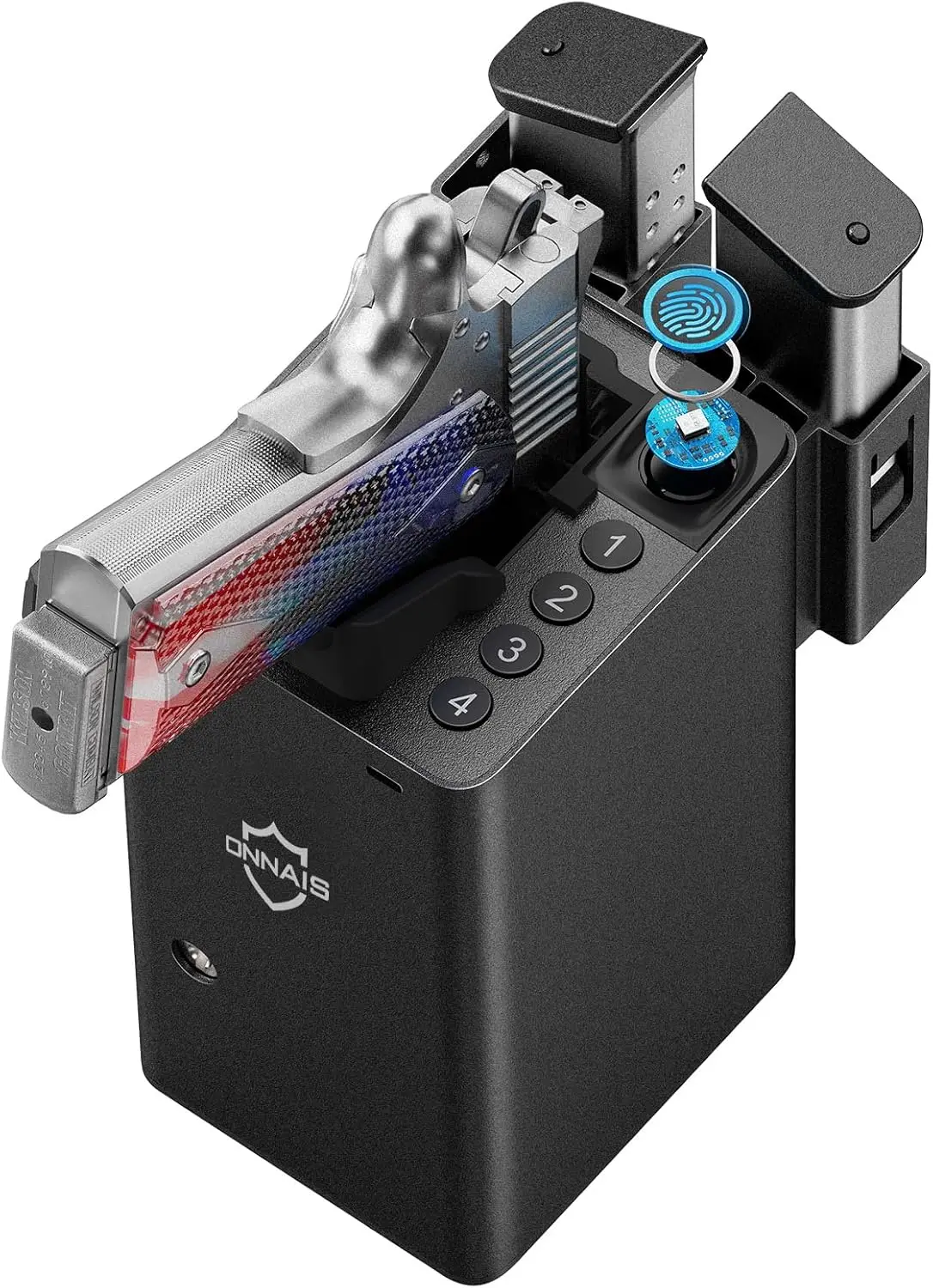 

Biometric Pistol Safe with Fingerprint Lock for Quick Access in Car or Bedside, Secure Handgun Storage for Men