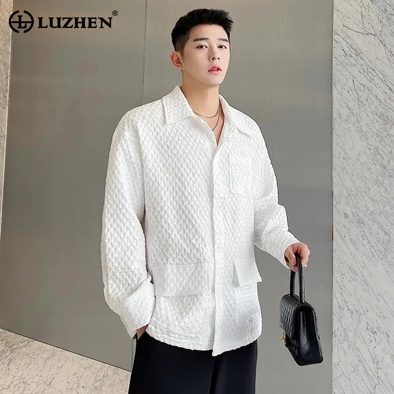 LUZHEN Fashion Elegant Solid Color Long Sleeve Shirts Men's Original Mesh Loose 2024 New Tops Korean Reviews Many Clothes LZ7581