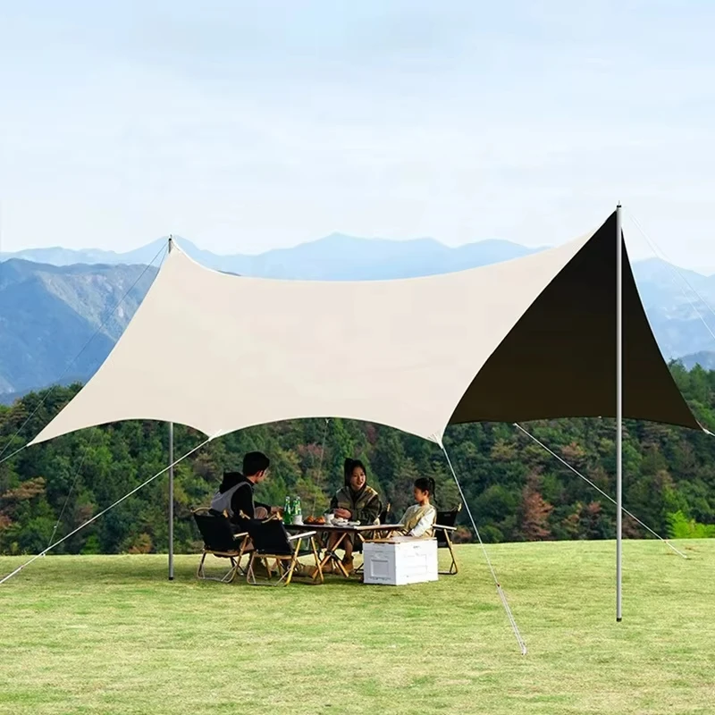 ไวนิลแปดเหลี่ยม Canopy Camping กันฝน 210D Oxford ผ้า Single Pole Sunshade Canopy กลางแจ้งหรูหรา Camping Picnic