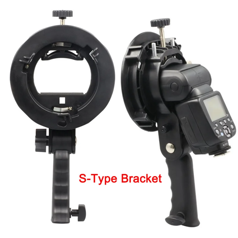 S-Type Bracket Handheld Grip Bowens S Holder for Speedlite Flash Snoot Softbox Beauty Dish Honeycomb Universal for Godox Flash