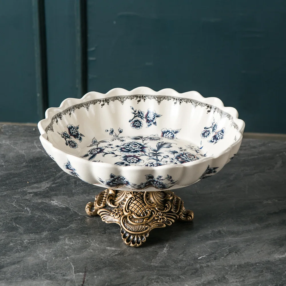 DSA creative new Chinese ceramic high-footed fruit plate high-end sense home living room snack plate light luxury