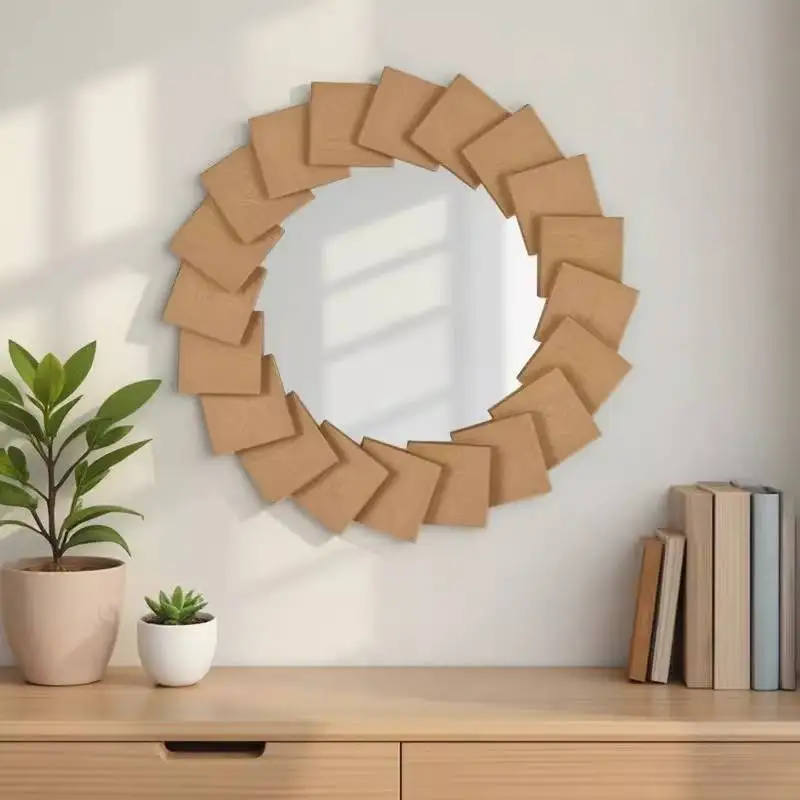 Retro Bathroom Irregular Mirror Luxury Classic Makeup Custom Mirror Wood Desktop Standing Specchio Trucco Bedroom Accessories