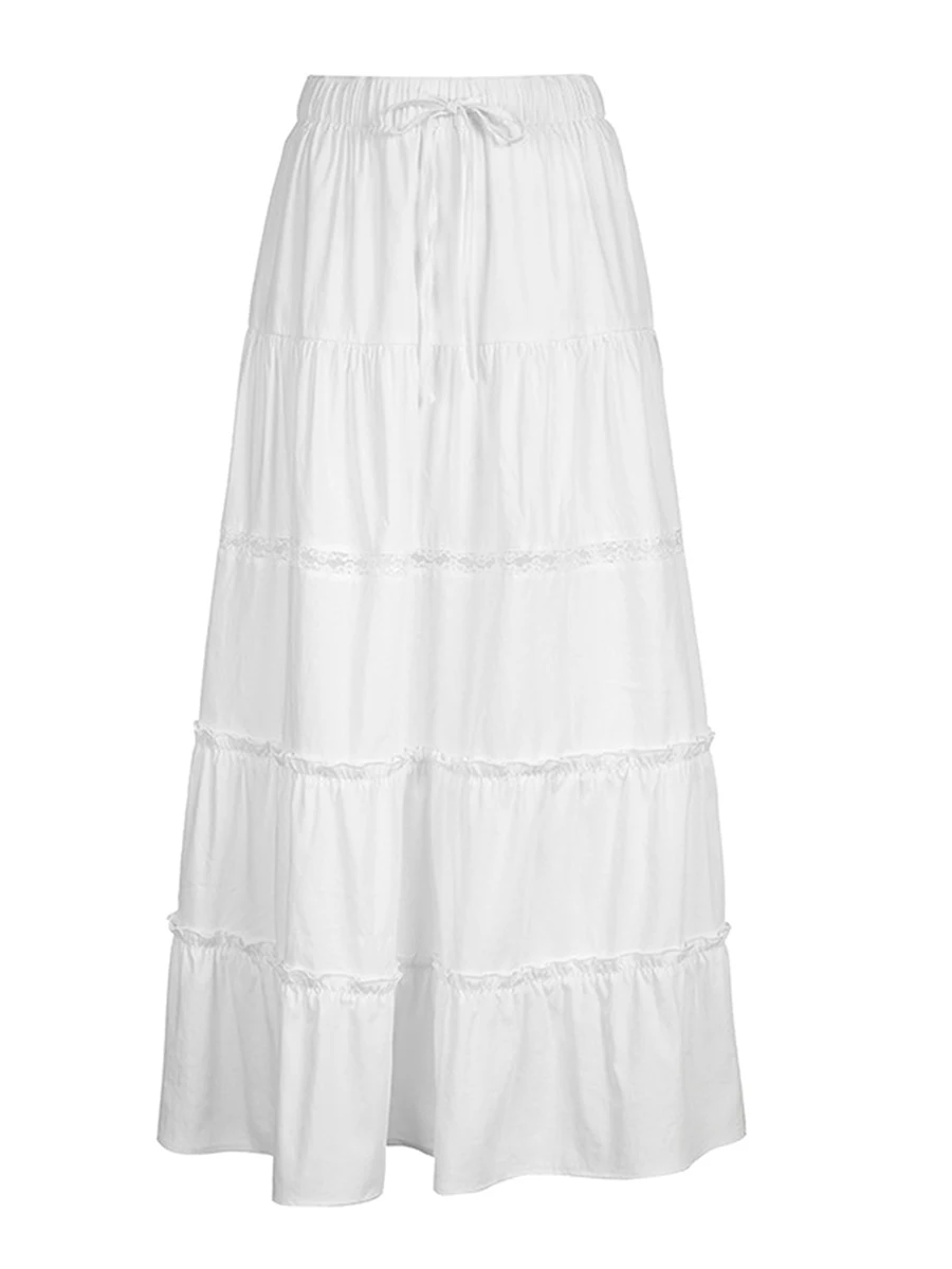 Saia Maxi Boho Ruched de Cintura Alta Feminina, Flowy Lightweight, Saia em Camadas A-Line, Elástica Dividida Lateral, Saias Longas