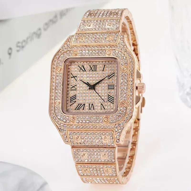 Punk Men Women Iced Out Square Diamond Watch Sparkling Quartz Watches Fashion Classic Clock for Outdoor