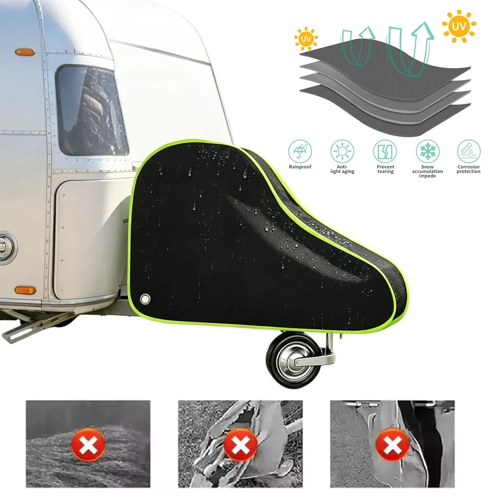 Trailer Hitch Cover Waterproof Towing Hook Cover With Strap And Green Strip Rain And Dirt Protection for Motorhome RV Caravan