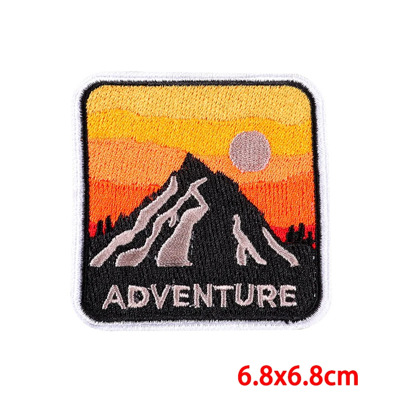 Mountains Adventure Patch Iron On Patches On Clothes Sunset Applique Embroidered Patches For Clothing Stickers Sew/Fusible Patch