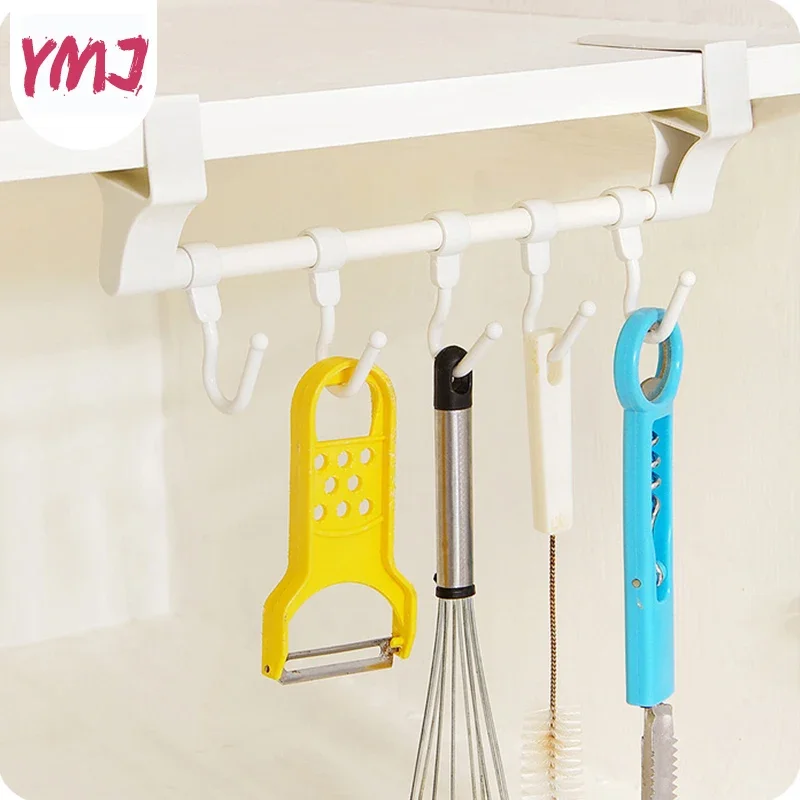 Kitchen Hanger Rack Plastic Toilet Paper Roller Stuck on Board Under Cabinet Hooks Removable 5pcs Hooks Hanger Behind Door Racks