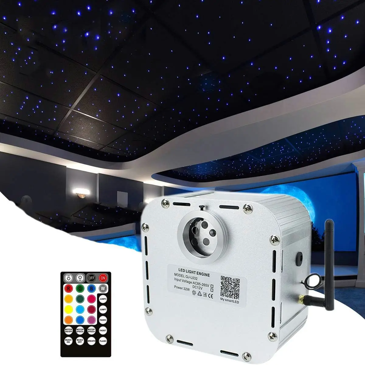 32W RGBW Twinkle LED Fiber Light Engine source App Smart phone&28keys Sound music Remote control Car Star Ceiling Starlight DIY
