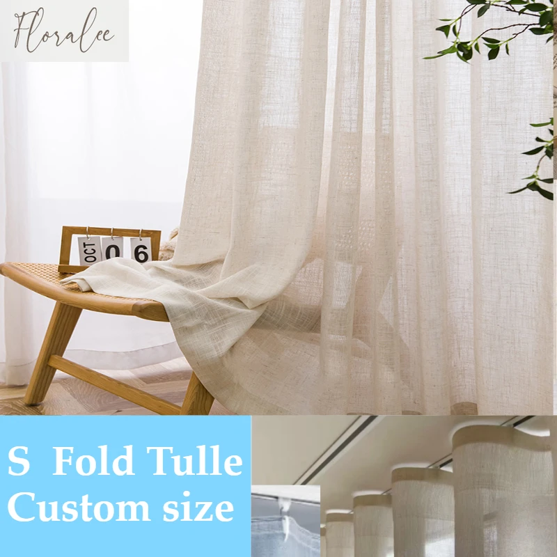 

Custom Size！ S Fold Lines Sheer Curtains for Living Dining Room Bedroom White Tulle Transparent Window Decor Modern Creamy 창문