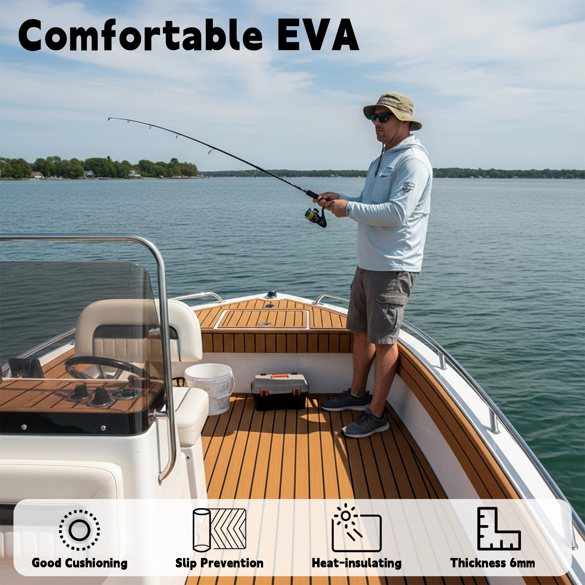 Self-Adhesive Waterproof EVA Foam Marine Decking Suitable for Boat, Yacht, Kayak, Pontoon, RV, Surfboard & Pool Flooring - Non-Slip Shockproof Anti-Skid Surface, Easy DIY Installation, Suitable for, Yachts, Kayaks, Pools, RVs