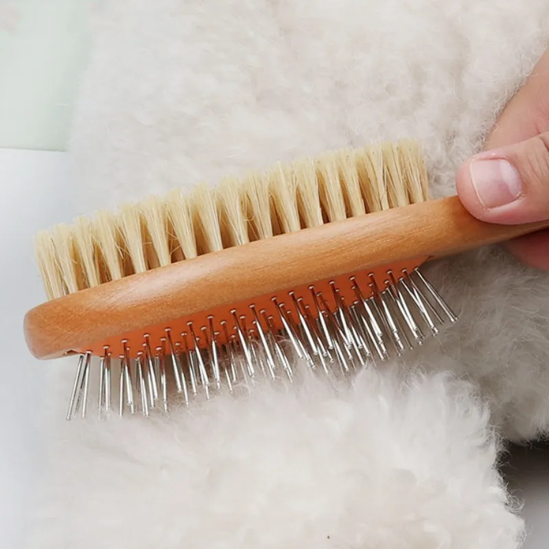 Dog Brush Double-sided Dogs Comb Massage Cat Brush Comb Dog Grooming Pet Hair Remover Bamboo Handle Dogs Hair Combs Pet Supplies