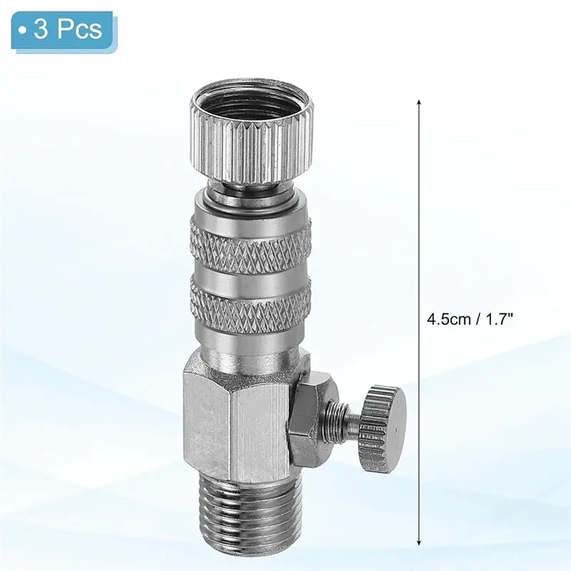 ABXF-Quick Release Disconnect For Air Brush Hose, 1/8" For Air Brush Quick Connect Set(3Pcs), Silver Metal For Airflow Control V