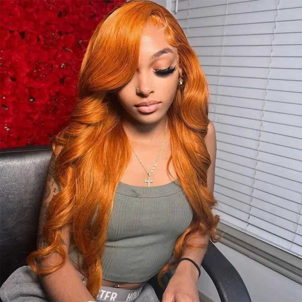 Ginger Orange Body Wave 13x6 HD Lace Front Human Hair Wigs Transparent 220 Density 13x4 Lace Frontal Human Hair Wigs For Women