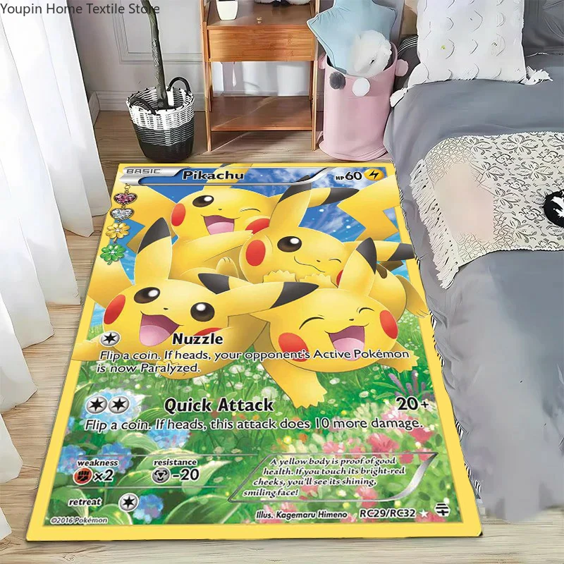 

MINISO Japanese Game Pokemon Card Pattern Carpet for Living Room Decor Bedroom Bedside Leisure Area Floor Mat Anti Slip Rug Gift