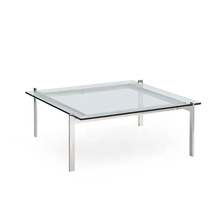 

Modern Simple Tempered Glass Coffee Table Stainless Steel Office Coffee Table Living Room Center Table