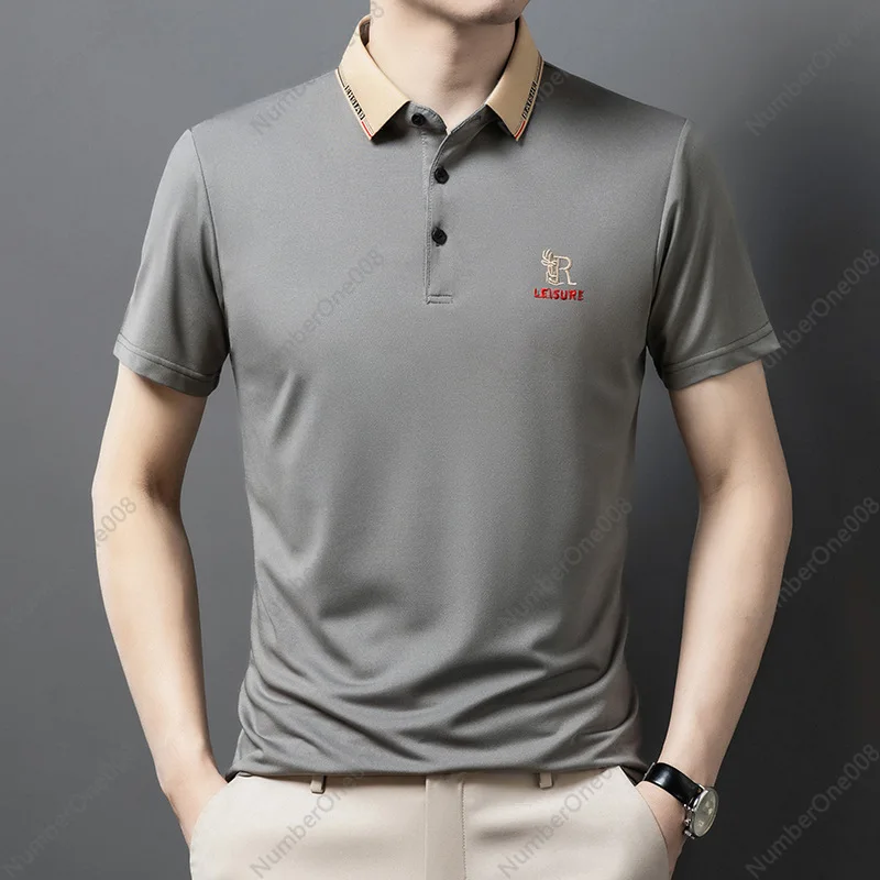 Exclusive Polo Shirt Men's Summer New Korean Version Embroidery Slim Fit Casual Fashion Versatile Men's Short Sleeves