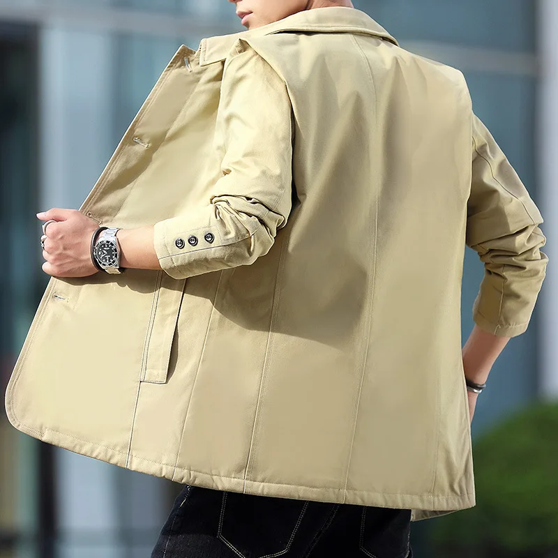 

Mens Casual Washed Cotton Jacket Turn-down Collar Warm Canvas Windbreaker Classics Men's Mid Length Business Jacket Button Coat