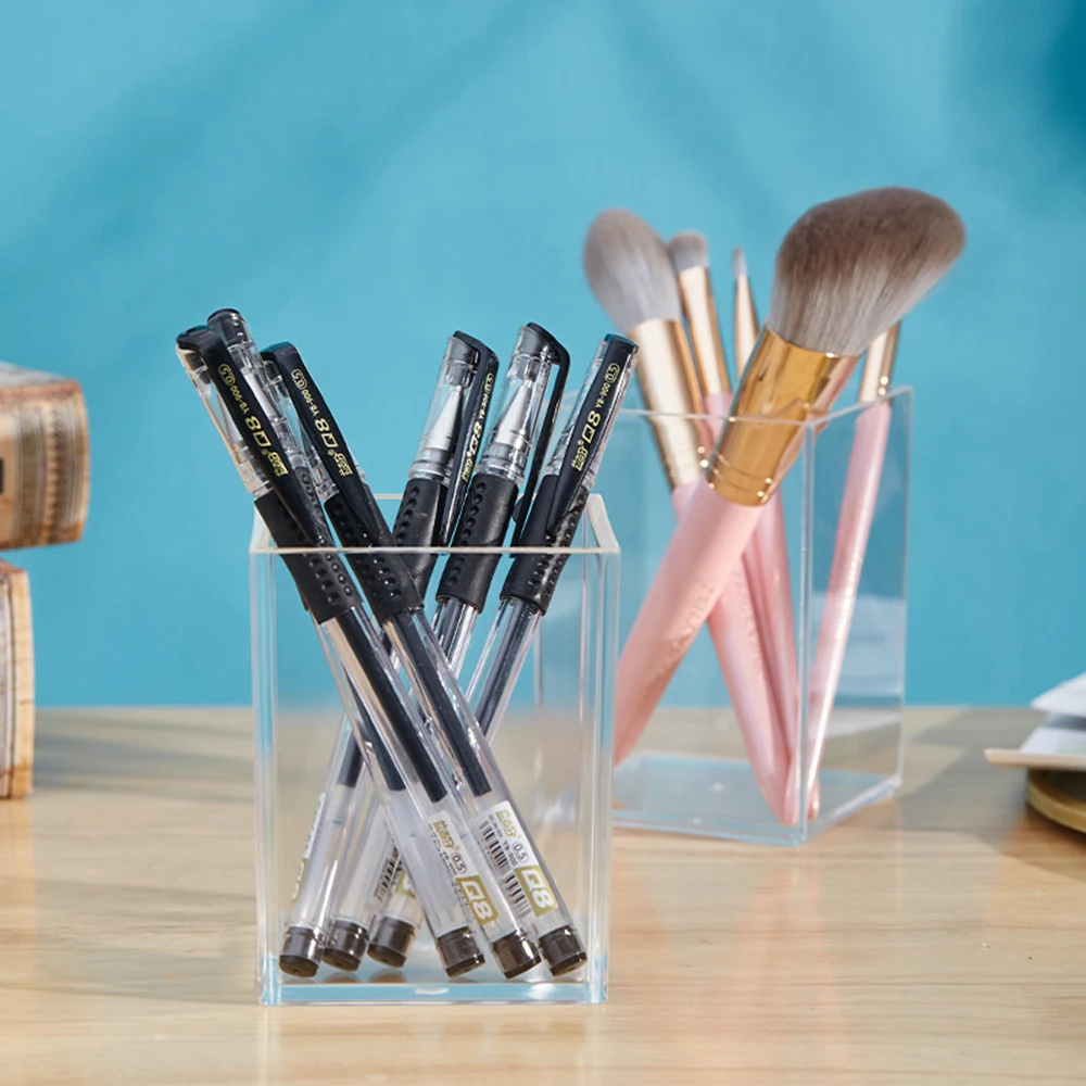 Acrylic Transparent Pen Holder Storage Tube Pencil Pot Diy Cute Table Gift Stationery Office Gadgets Makeup Brush Pencil Holder