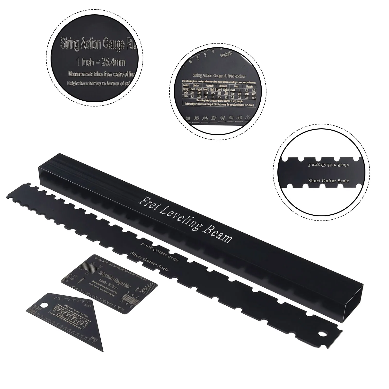 

4pc Guitar Neck Notch Ruler Luthier Tools Guitar Neck Straight Edge Fret Leveling Beam Ruler Kit Set Stainless Steel