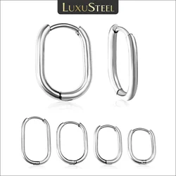 LUXUSTEEL 2PCS Stainless Steel Oval Hoops Earrings For Women Men Golden Silver Color Rock Earrings Piercing Jewelry Gift