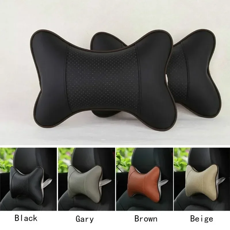 1/2 Uds Mini almohadas de cuero PU para el cuello del coche almohada Universal para reposacabezas del coche soporte para el cuello almohada negro/Beige/gris/marrón para asiento de coche