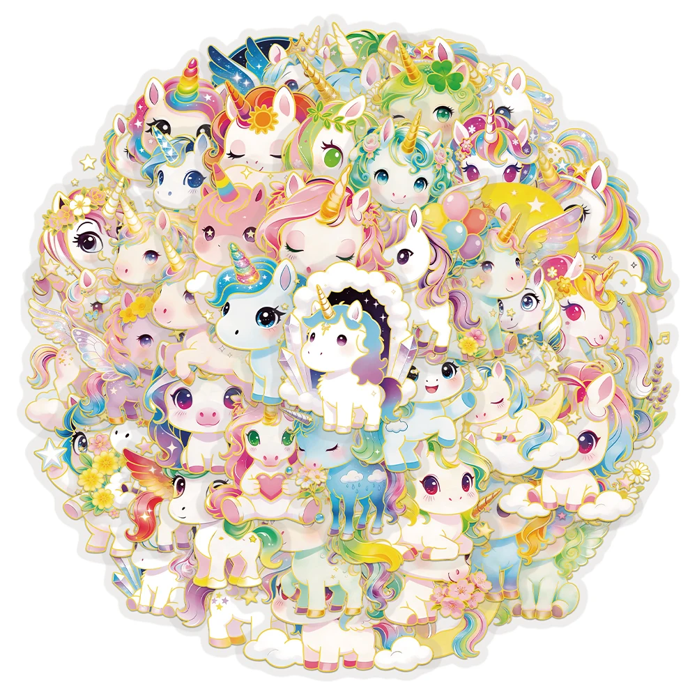 50PCS Creative Unicorn Hot Stamped PET Transparent Material Personalized Stickers DIY Phone Case Notebook Water Cup Stickers